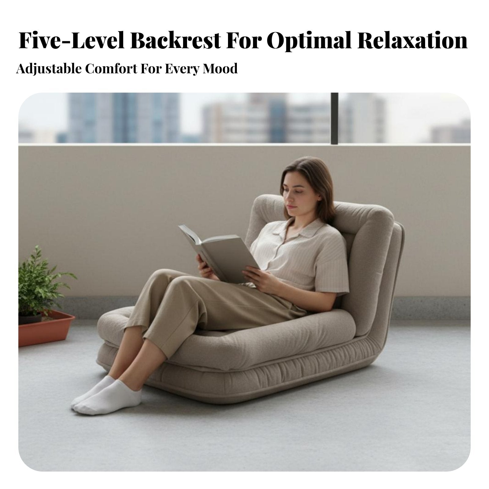 Adjustable Backrest Lounger Japanese Design Human-Sized Dog Bed Space-Saving Transformable Design for Balcony, Bedroom