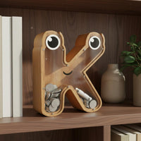 Transparent Letter Bank Clear Design Wooden Letter Piggy Bank for Young Children