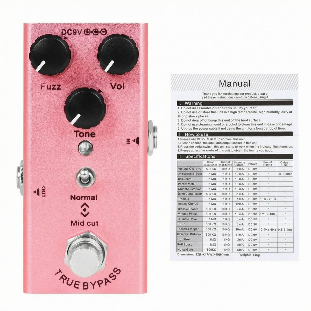 Guitar Fuzz Pedal 3 Knob Fuzz Pedal DC 9V Audio Gear