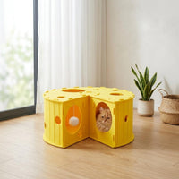 Cheese-Castle Tunnel Multiple Openings Felt Cat Yellow Interactive Cat Tunnel