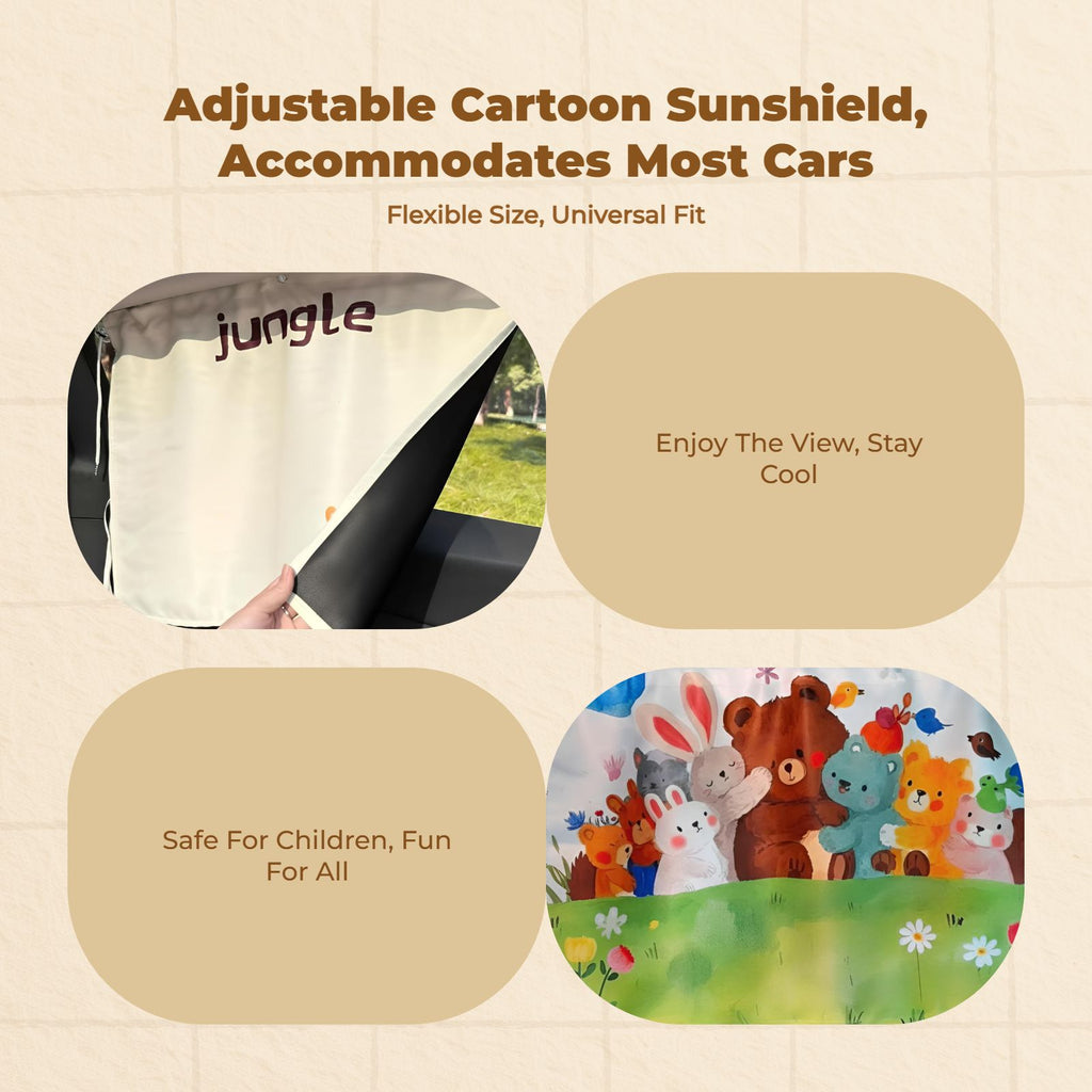 Car sun and shade Screen, Retractable Suction Holder, Sun Protection, Cartoon Design, Side Window Sun Block for Children, Infants, Passengers