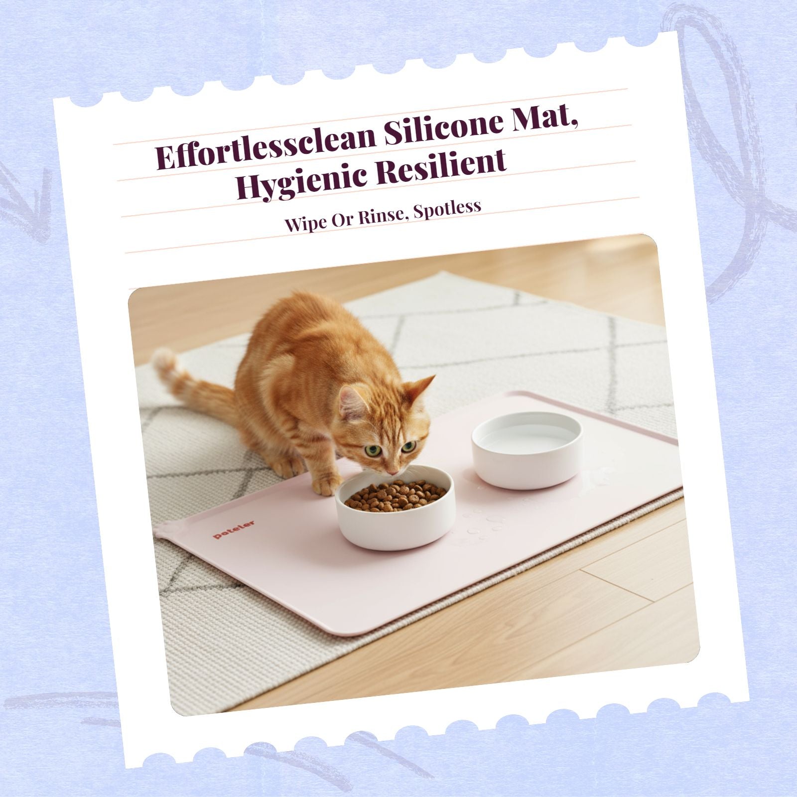 Pet Feeding Mat, Silicone Waterproof Non-Slip Pet Bowl Mat, wellnessConscious, Raised edge, Easy to Clean, Protects Floors, for felines and Dogs