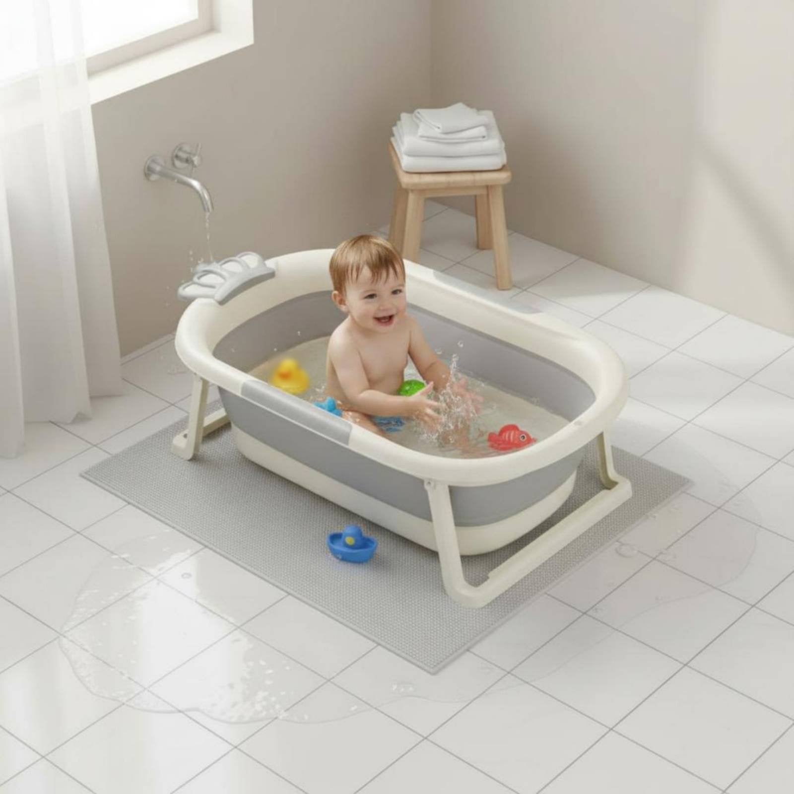 Foldable Baby Bathtub Side Grips Crown-Top Baby Tub for Infants
