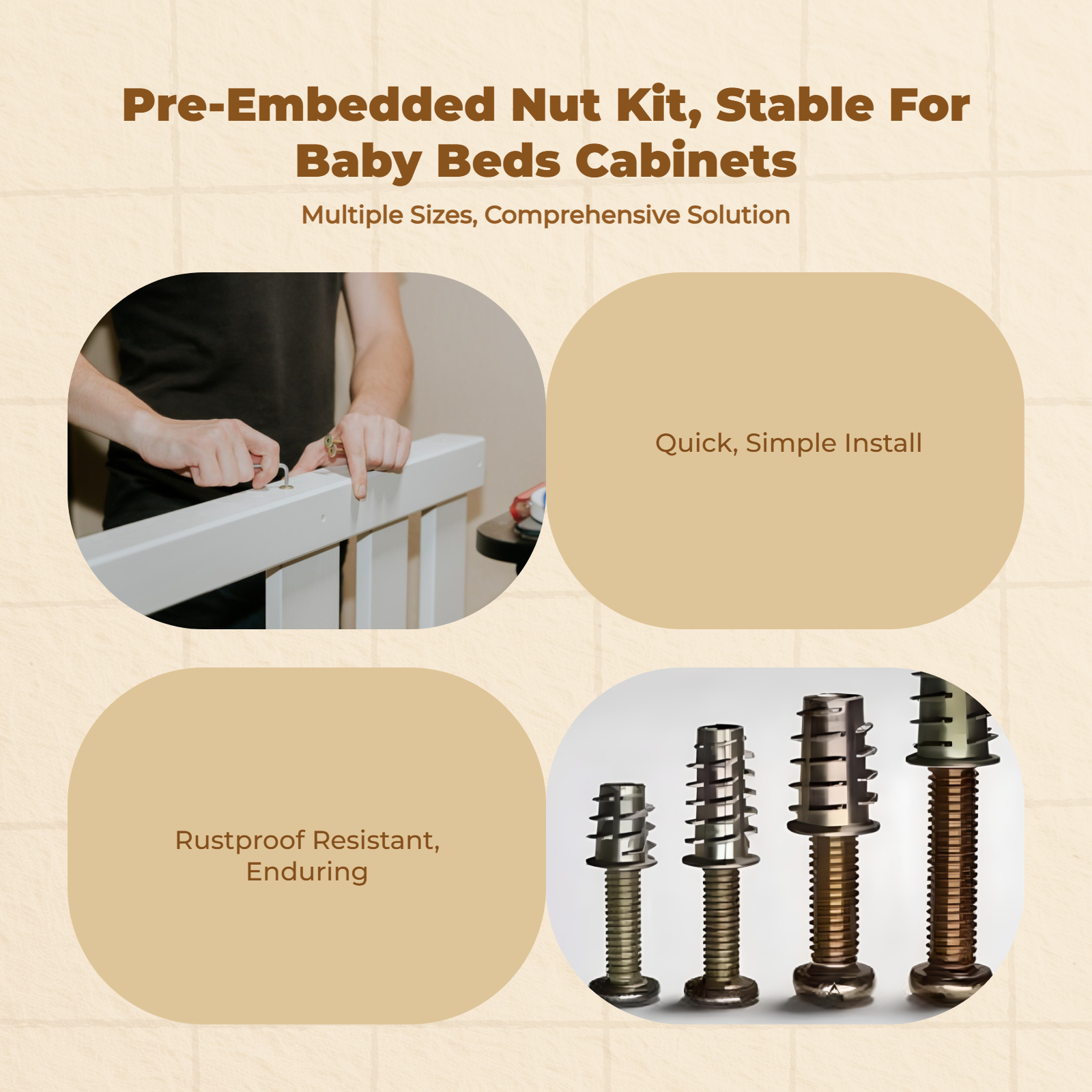 6mm 8mm Hex Socket Head Cap Furniture Screw, sturdy Barrel Nut, zinc coated, for infant cot, cabinet, table, chair, assorted specifications