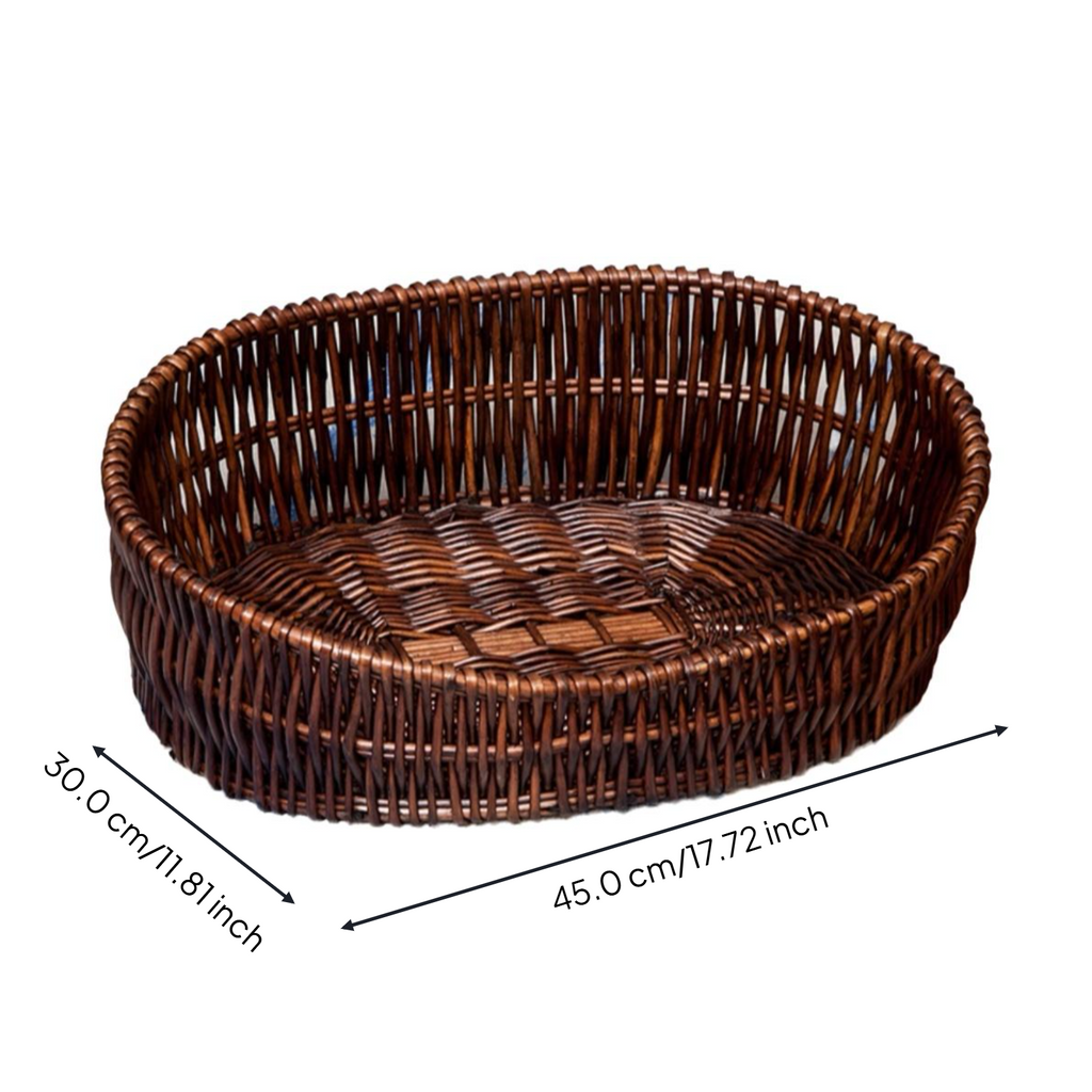 Rattan pet bed with removable, breathable pad