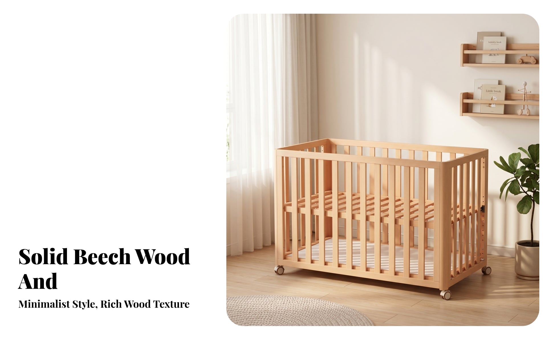 Infant Crib Beech Wood Adjustable Crib Casters for Infants, Young Children