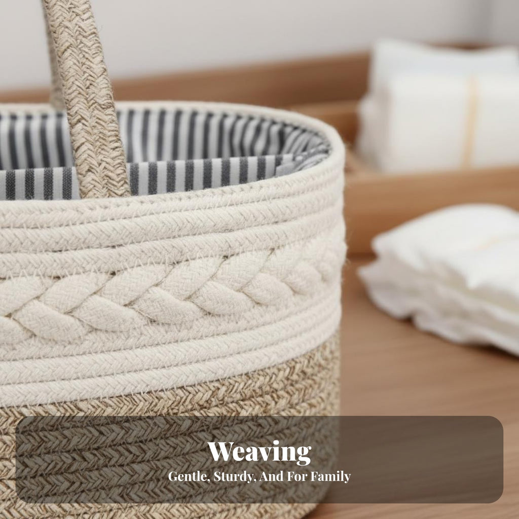 Cotton Rope Diaper Carrier Foldable Design Baby Diaper Organizer Tote Cotton Rope Basket Removable Dividers for Infants