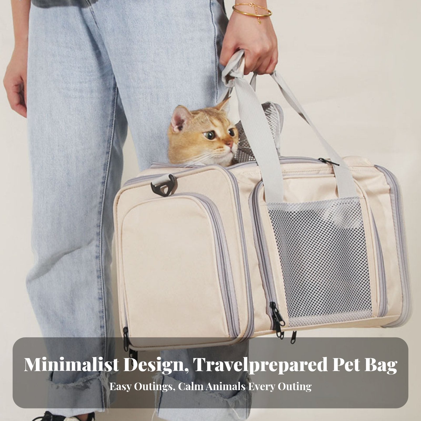 Collapsible Pet Carrier Foldable Expandable Pet Tote Adjustable Shoulder Strap