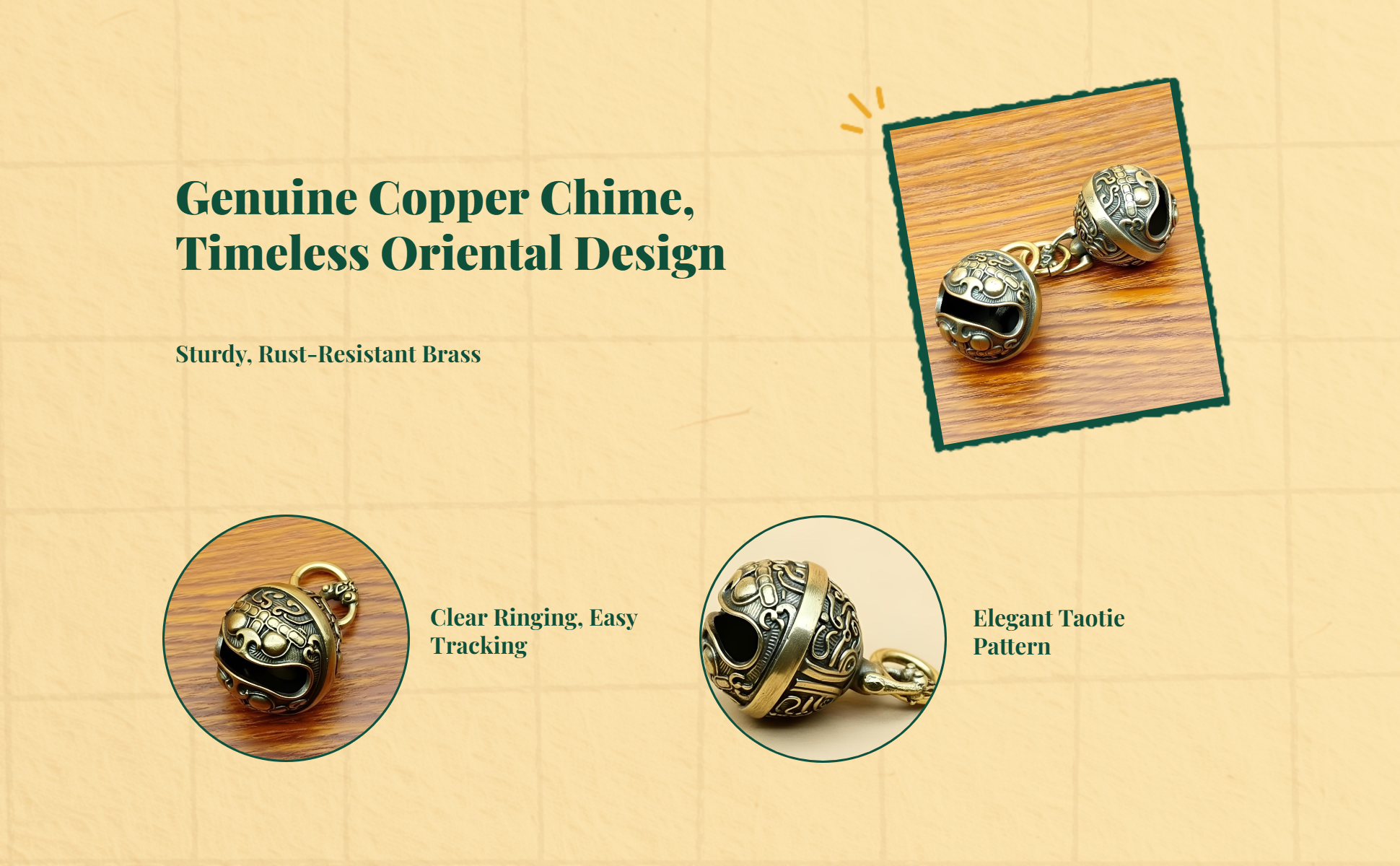 Copper Pet Bell, Leash & Collar Decoration, Anti-Loss, Metal