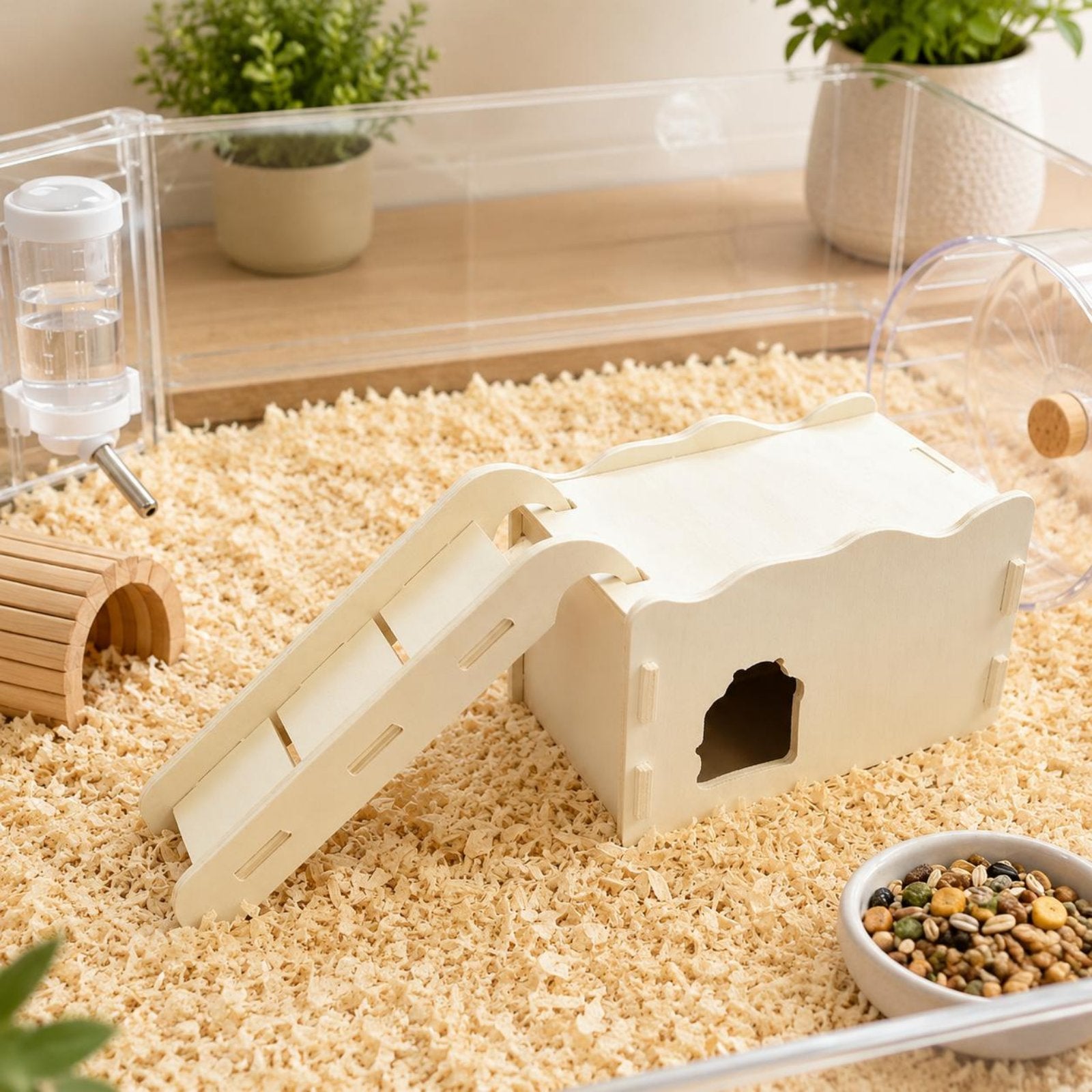 Hamster Ramp House Slotted Step Wood Hamster House Side Entrance