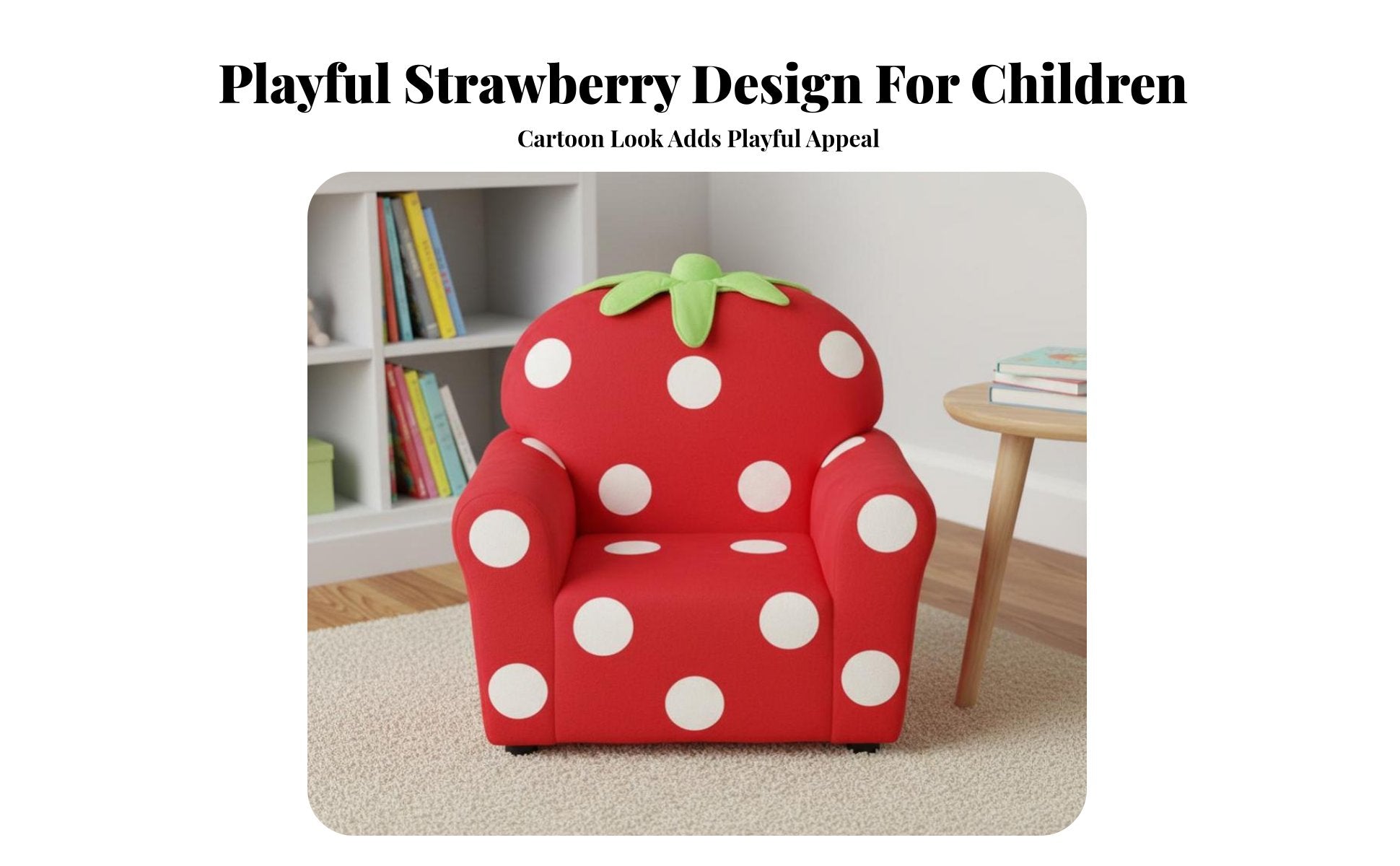 Strawberry-Shaped Chair Cartoon Design kids' Furniture Soft Upholstery Sturdy Frame for Girls, story Corner, Playroom, Bedroom