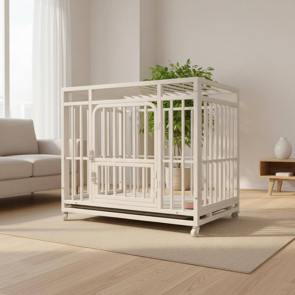 Metal Dog Crate Raised Base Portable Dog Crate Slatted Pet Floor Enclosure