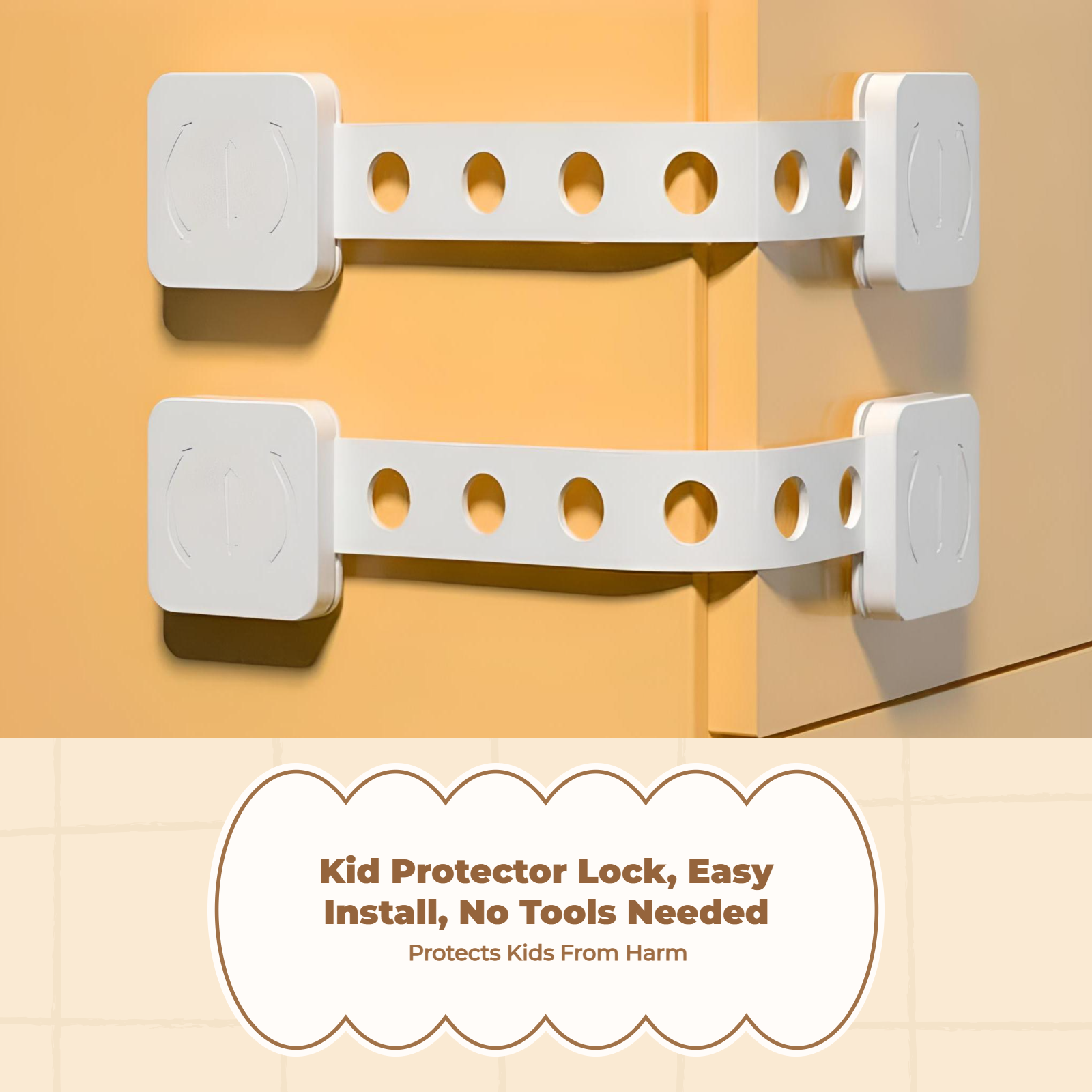 Kid Protection Cabinet Lock, Adjustable Drawer Latch, no tools needed, Infant Proofing for Fridge & Cupboard
