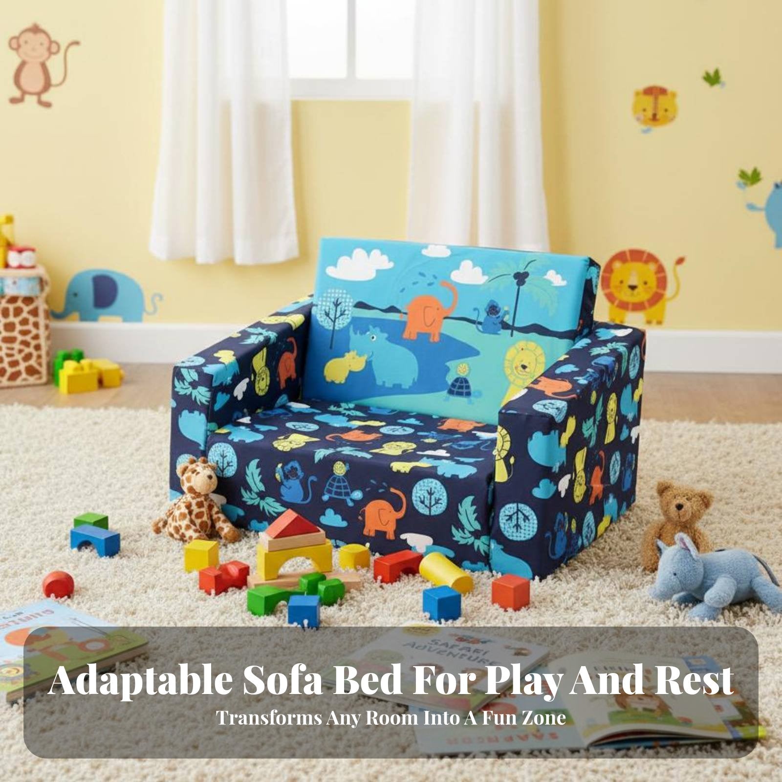 Transformable Flip-Open Sofa Fold-unfolded Design Toddler Couch Soft Construction
