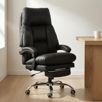 Reclining Office Chair Rolling Casters Chair with Footrest Metal Base Seating Furniture for Enthusiasts