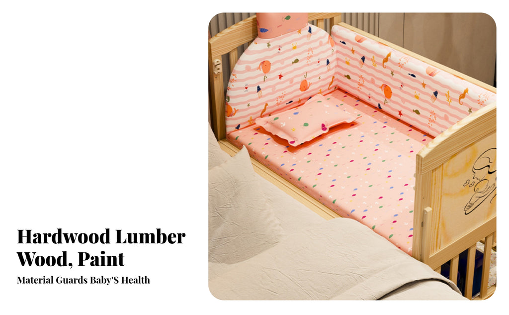 Slatted Wooden Crib Natural Wood Finish Wooden Baby Crib Multi-Functional Enclosed Base