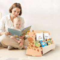 Giraffe Book Rack Natural Wood Finish Wooden Kids Bookshelf Cutout Side Panels