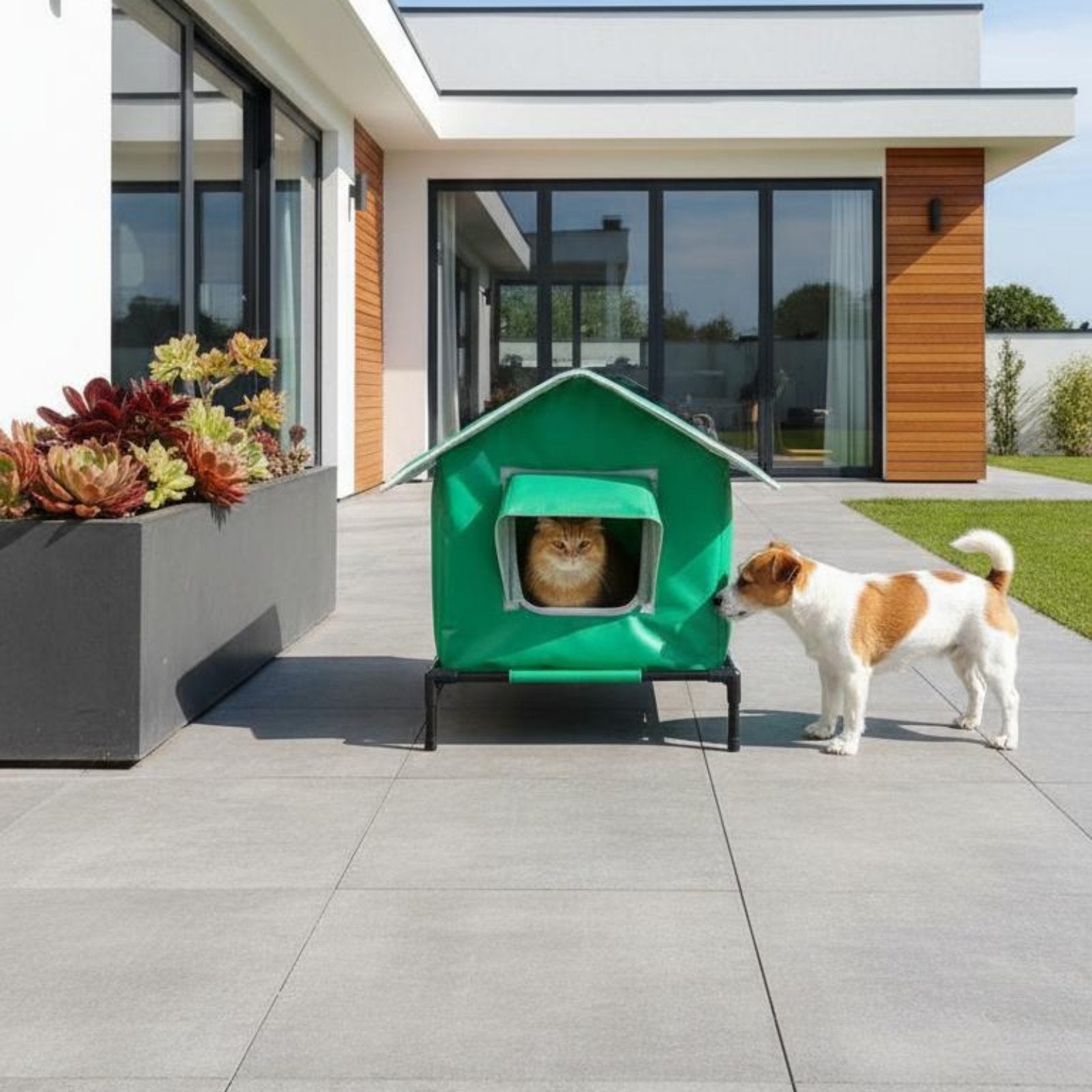 Waterproof Dog Kennel Moisture-Proof Outdoor Cat Shelter Stable Iron Frame
