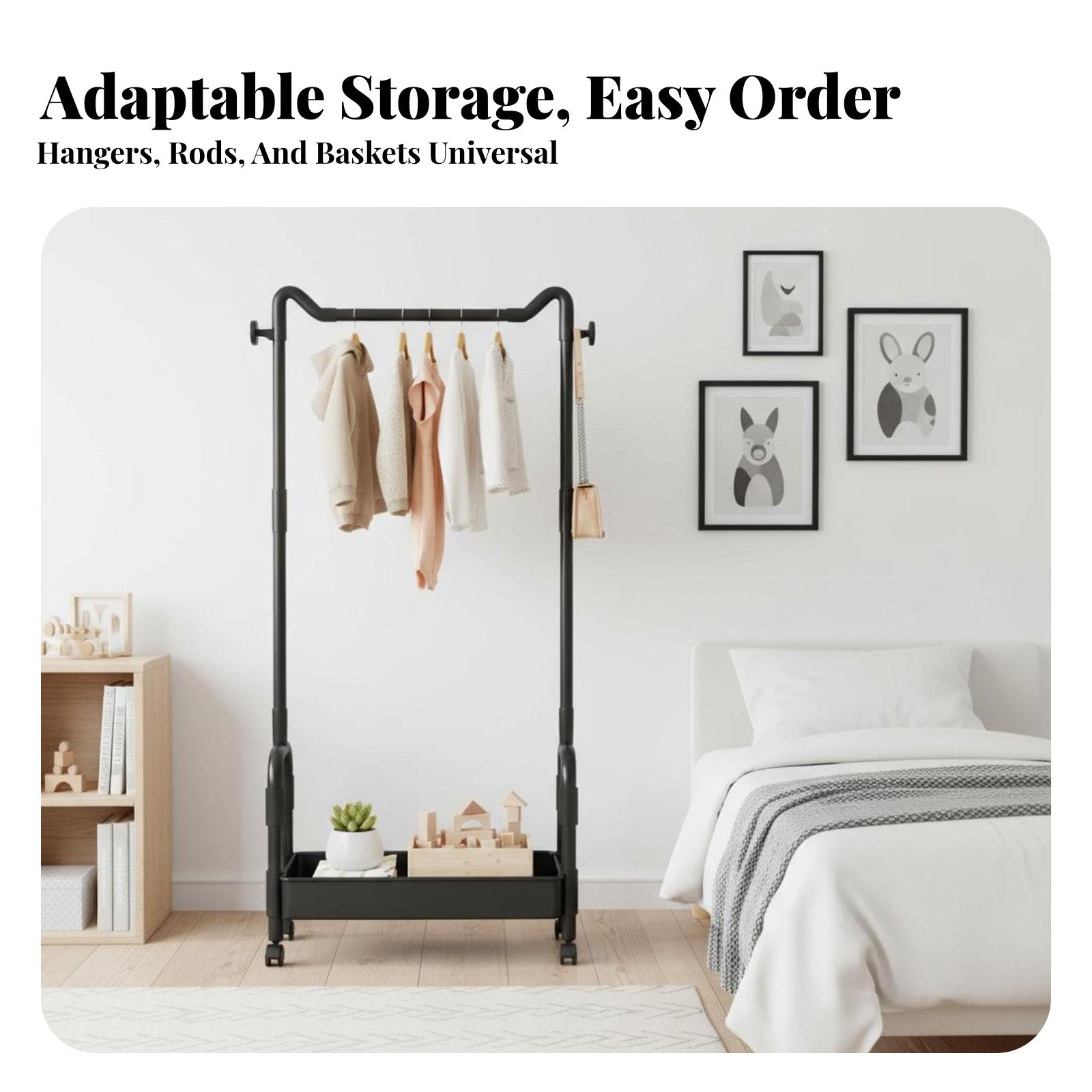 complimentarystanding Garment Rail with Shelf Sturdy construction for Bedroom, Kids, Parents
