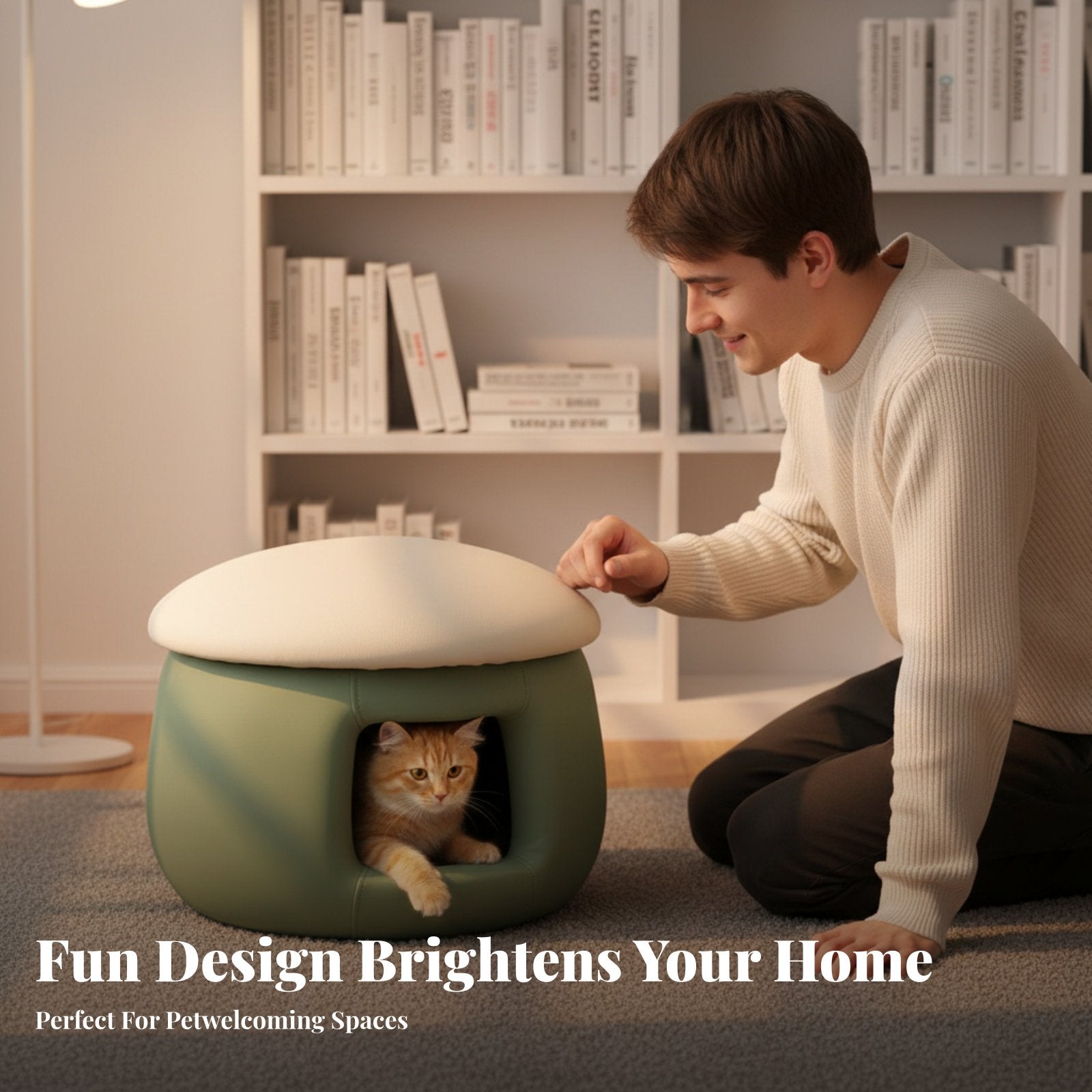 Mushroom-Shaped Cat House Stool Space-Saving Enclosed Pet Retreat Double-functionPurpose Design Multipurpose for Balcony, Indoor