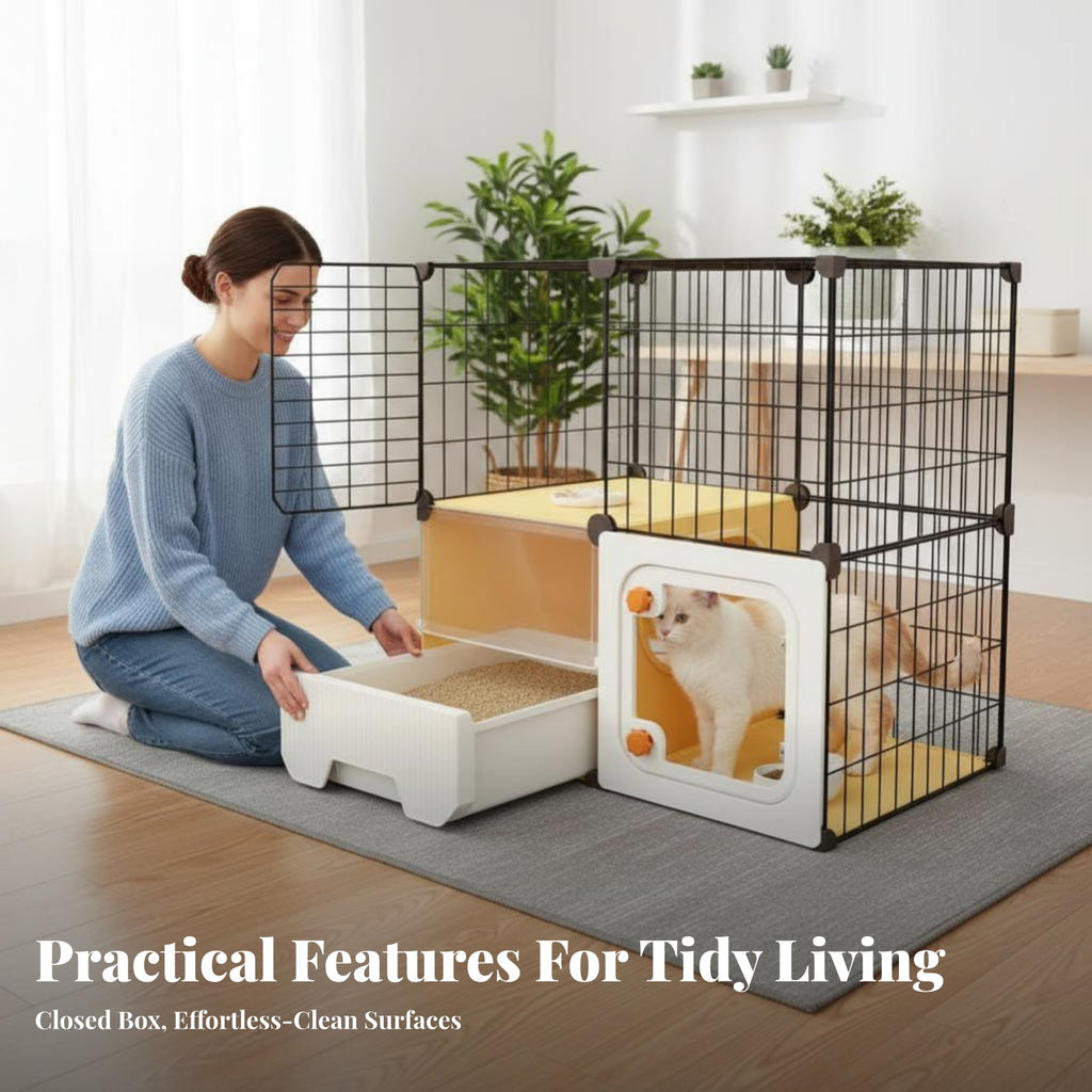 Multi-Level Cat Condo with Litter Box Enclosure Ventilated for Indoors, Bedroom