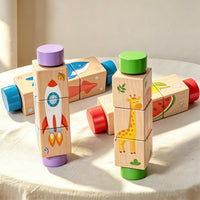 5 Pieces Wooden Rotating Puzzle Multicolor Cylindrical Block Puzzle Imagination