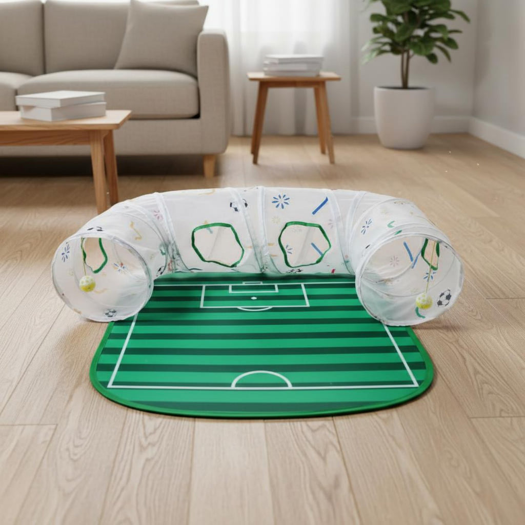 Soccer Field Cat Toy Encourages Exercise Interactive Cat Tunnel Set Portable