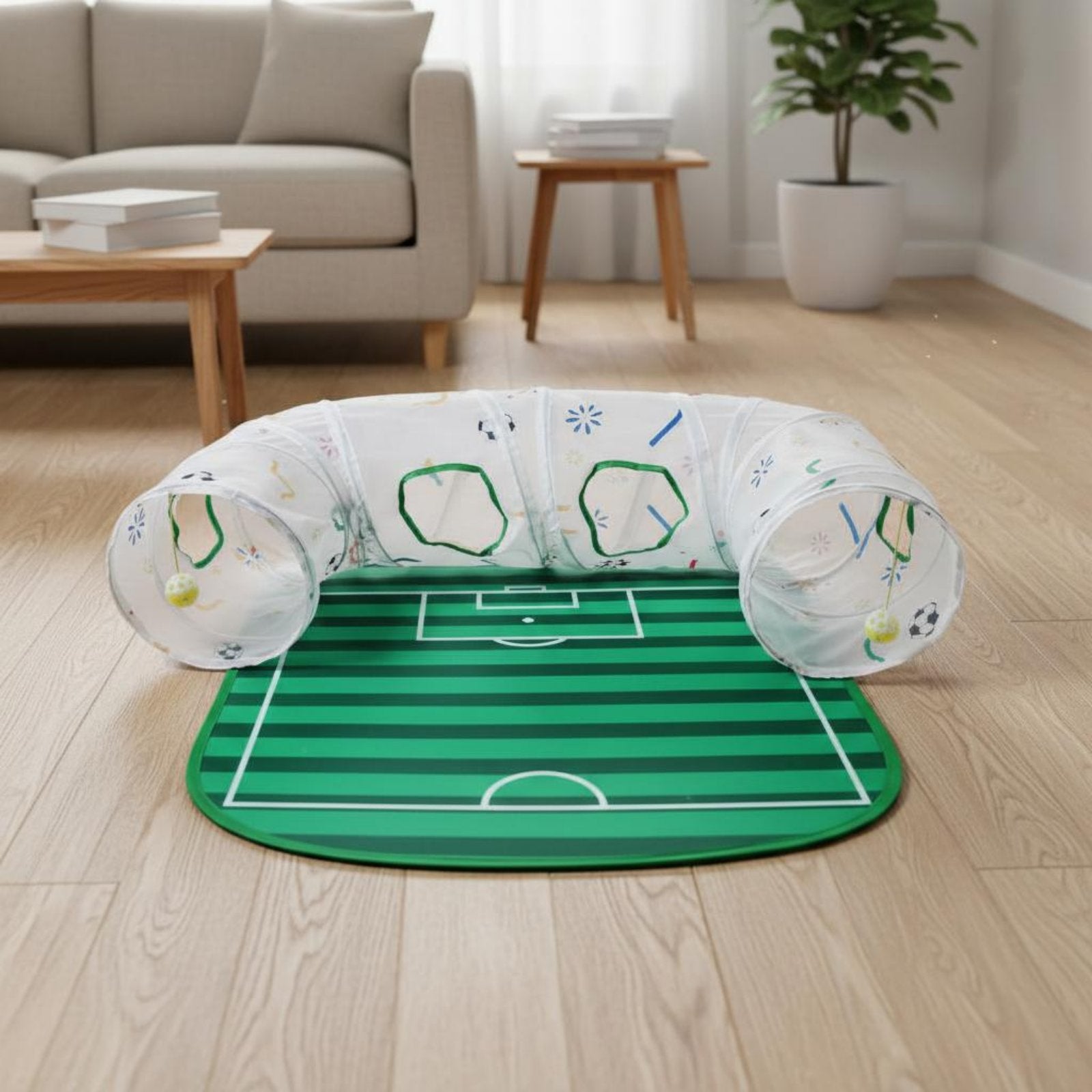 Soccer Field Cat Toy Encourages Exercise Interactive Cat Tunnel Set Portable