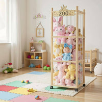 Wooden Stuffed Toy Storage Enclosure Uncovered Design Stuffed Creature Storage Enclosure Stuffed Toy Organizer Natural Wood
