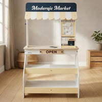 Wooden Pretend Market Stall Freestanding Wooden Market Stall Awning Top Toy Cashier Stand