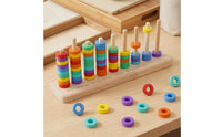 Wooden Hoop Stacker Counting Wooden Rainbow Hoop Toss Toy Fine Motor Skills