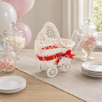 Carriage-styleStyle Woven Basket White Stroller Shaped Basket Portable