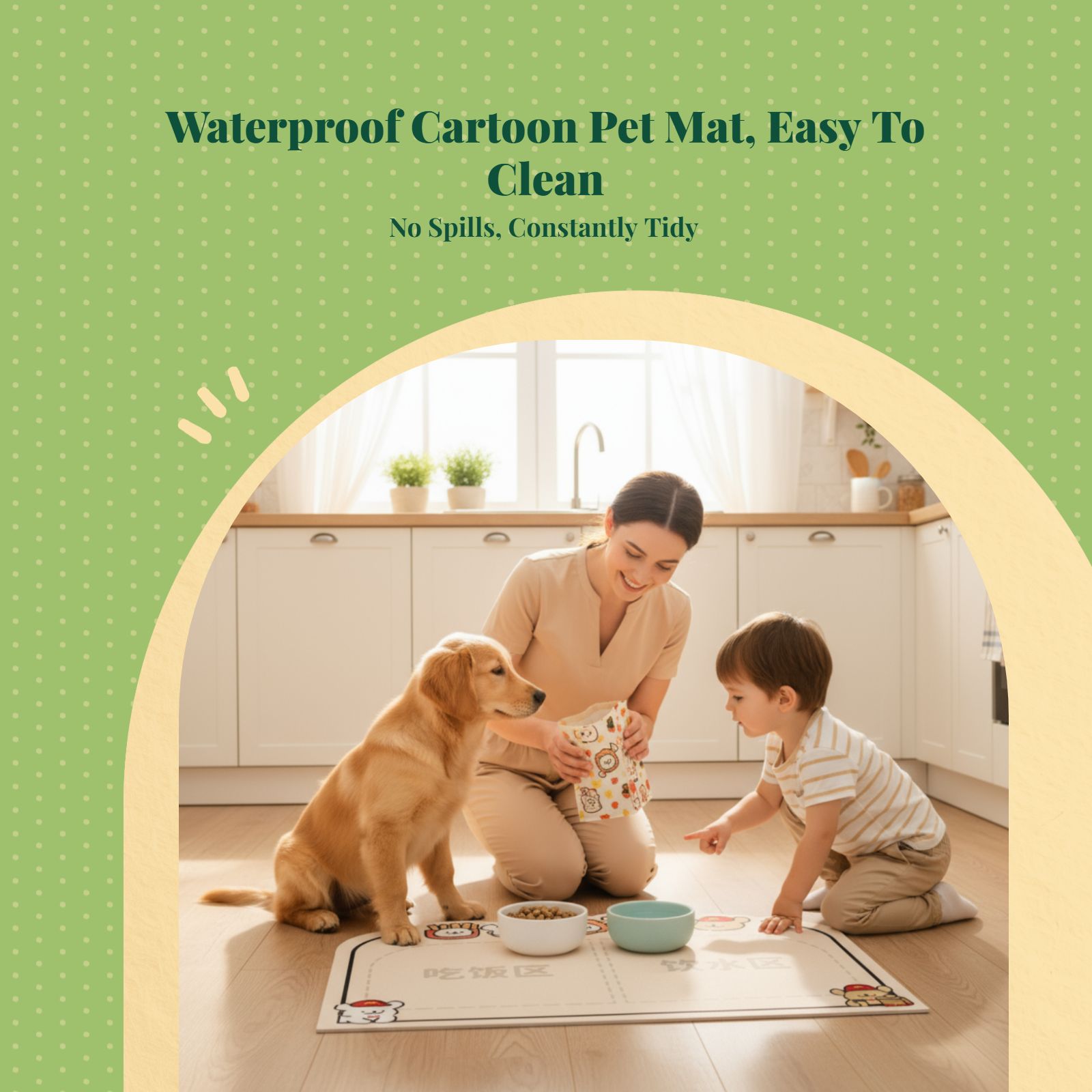 Pet Feeding Mat, Water-Resistant Non-Slip Dog and Cat Placemat, Easy-to-Clean PVC Spill-Resistant Floor Mat
