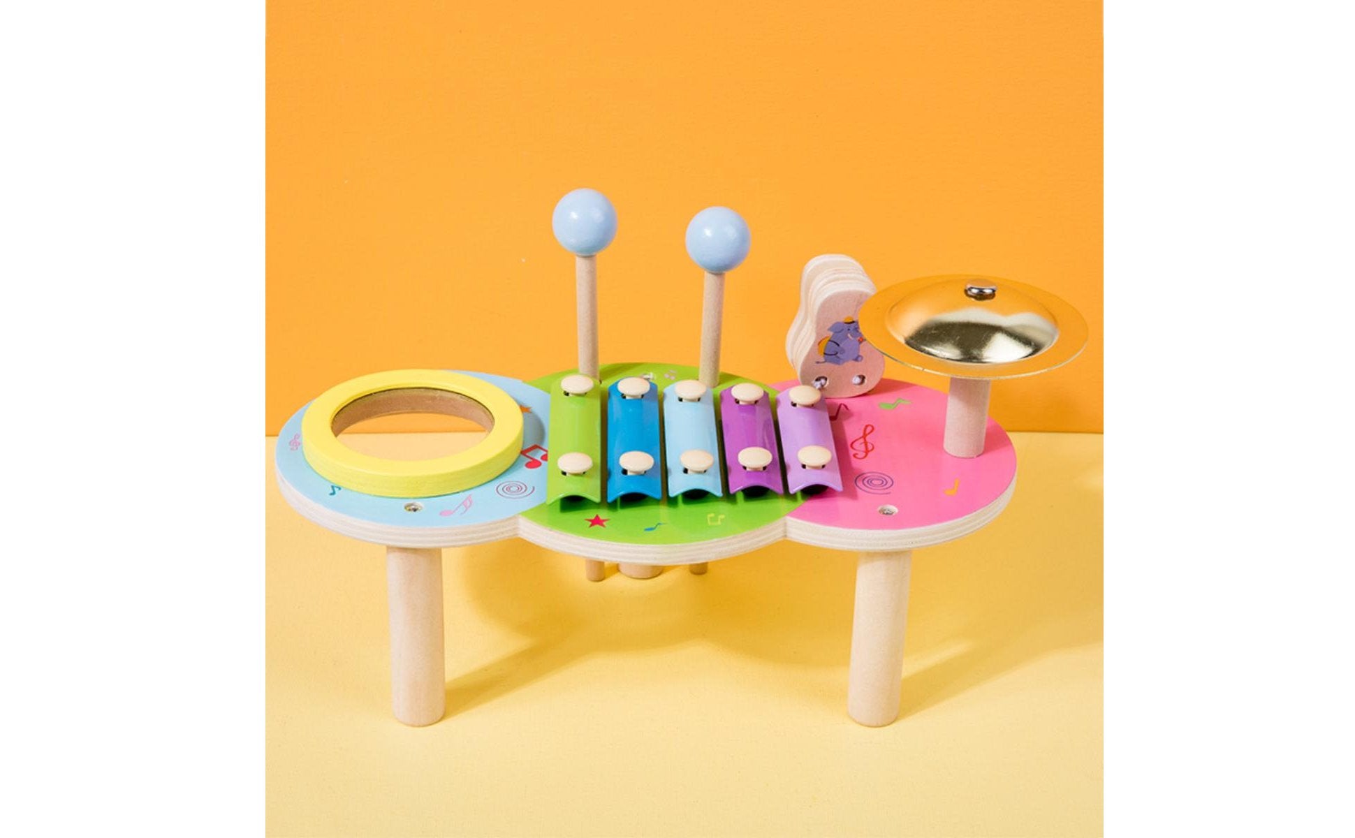 Rhythm Music Toy Early Learning Wooden Percussion Table Natural Wood