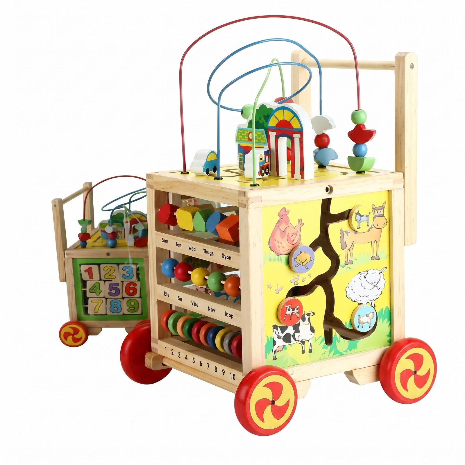 Wooden Baby Push Stroller Multi-Function Toddler Push Toy Smooth Edges