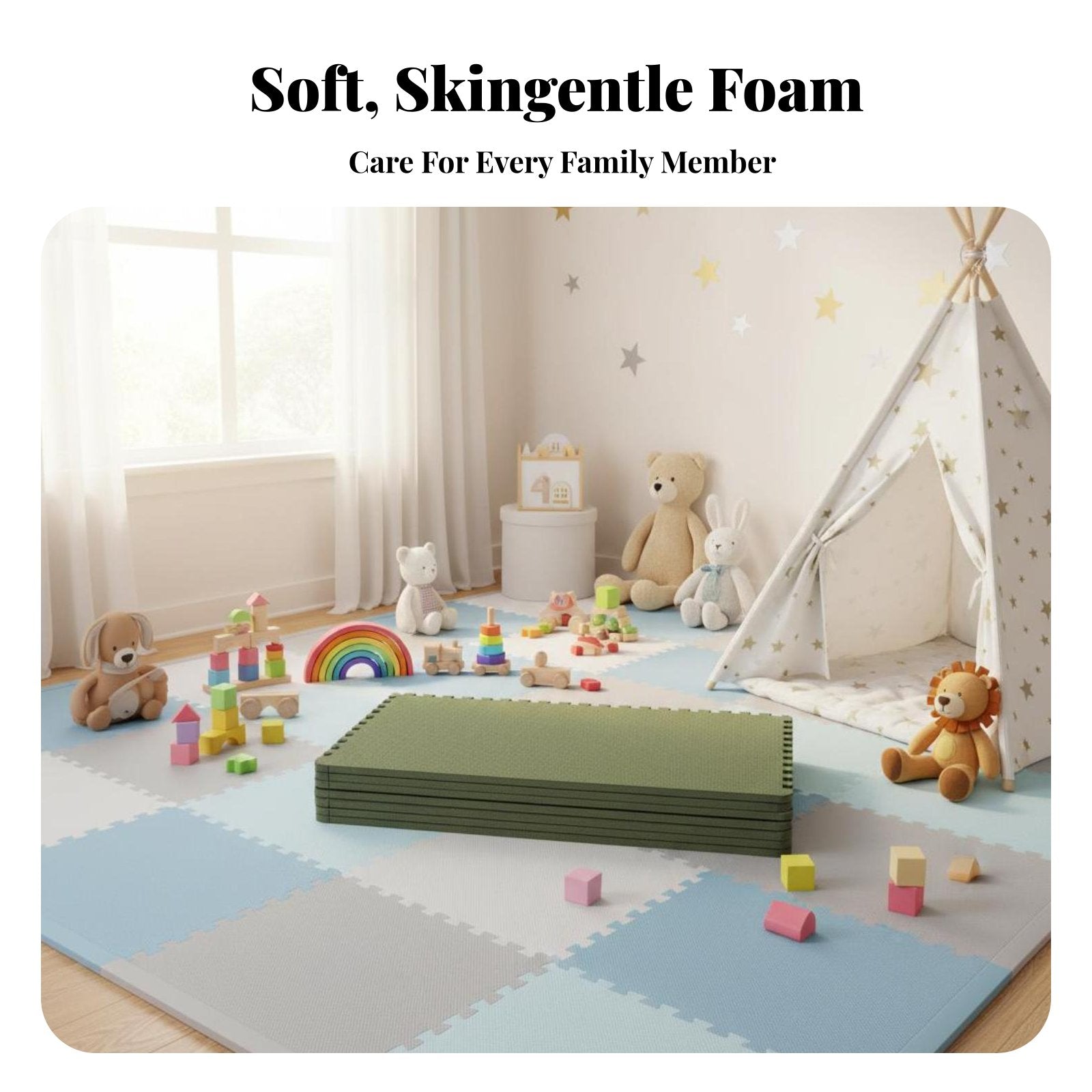 Formaldehydesafe connectable Crawling Mat Thickened Foam Tiles Cuttable Nursery Flooring Cream design for Children, Toddlers, Bedroom, Play Area, Playroom, Living Room
