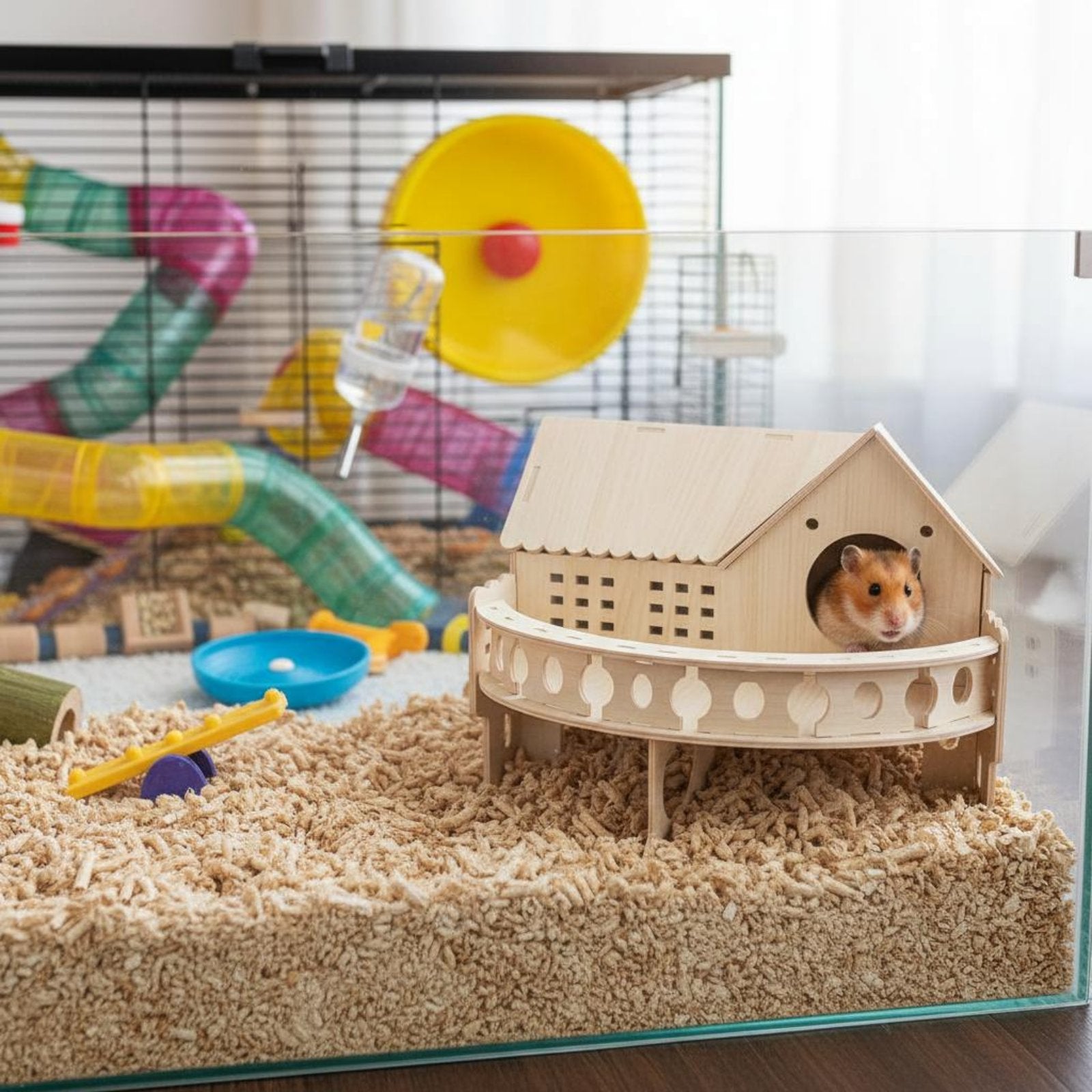 Wooden Hamster House Natural Wood Material DIY Hamster Villa Safe Polished Edges
