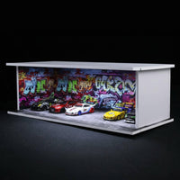 Graffiti Parking Garage Display Acrylic Enclosed Shelter Diorama Display Case Easy Assembly 1:64 Model Car Showcase for Collection