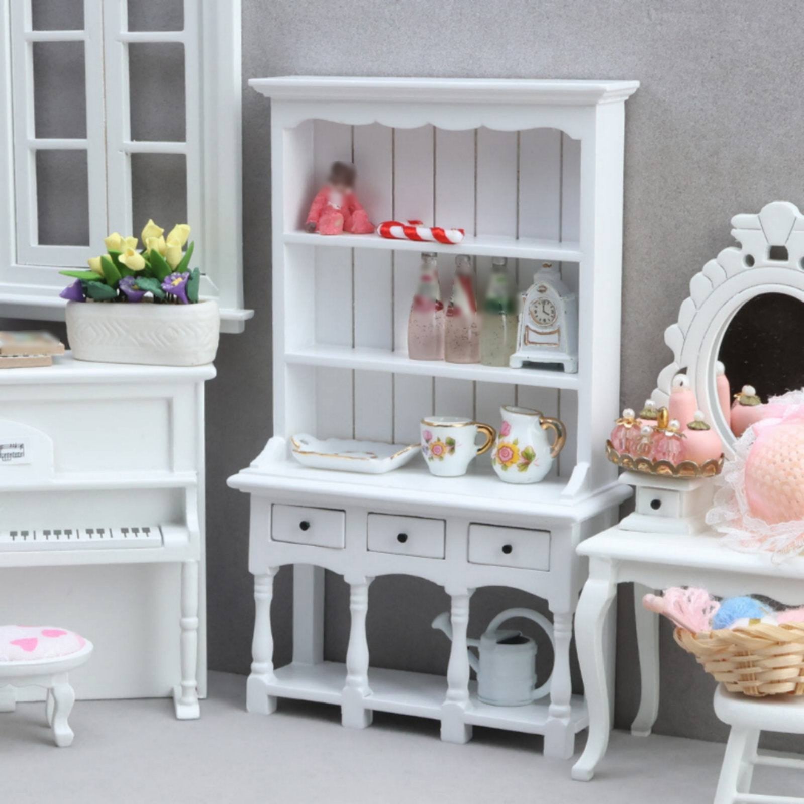 1:12 Scale Wooden Cabinet Detailed Design Wooden Miniature Cupboard