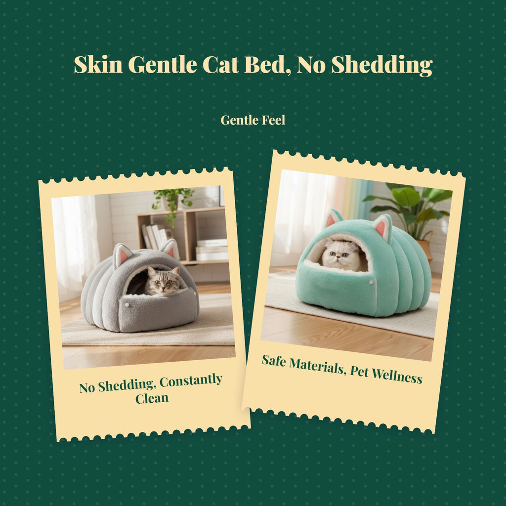 Winter Plush Cat Cave Bed, Non-Slip, Calming, Easy Clean