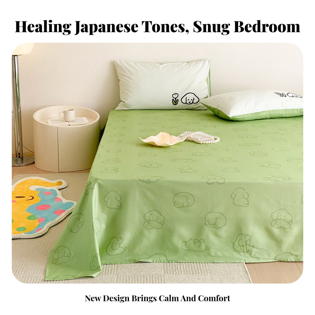 4 Pieces 4-Piece Dog Print Bedclothes Japanese aesthetic Duvet Cover Set for Teens