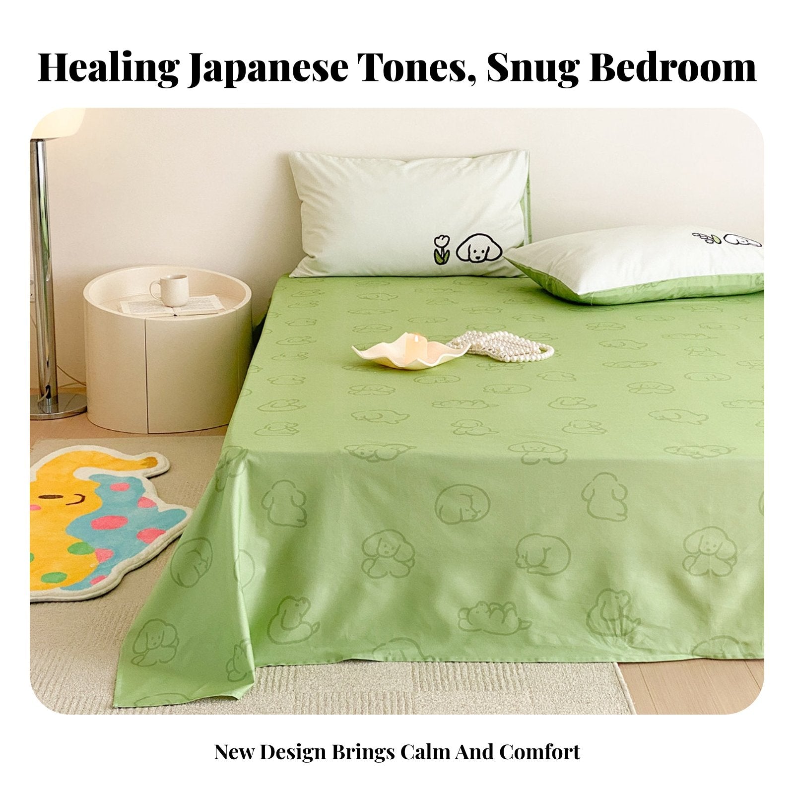 4 Pieces 4-Piece Dog Print Bedclothes Japanese aesthetic Duvet Cover Set for Teens