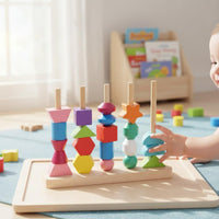 Wooden Shape Sorter Stacker Fine Movement Skills Development for Preschoolers