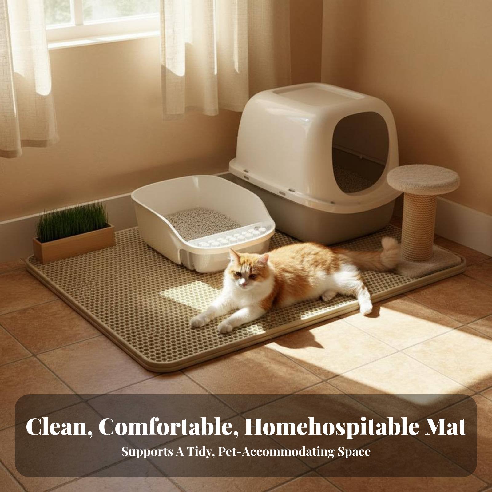 hexagonal Litter Trapping Mat Doubletier Design Floor Protector for feline Owners