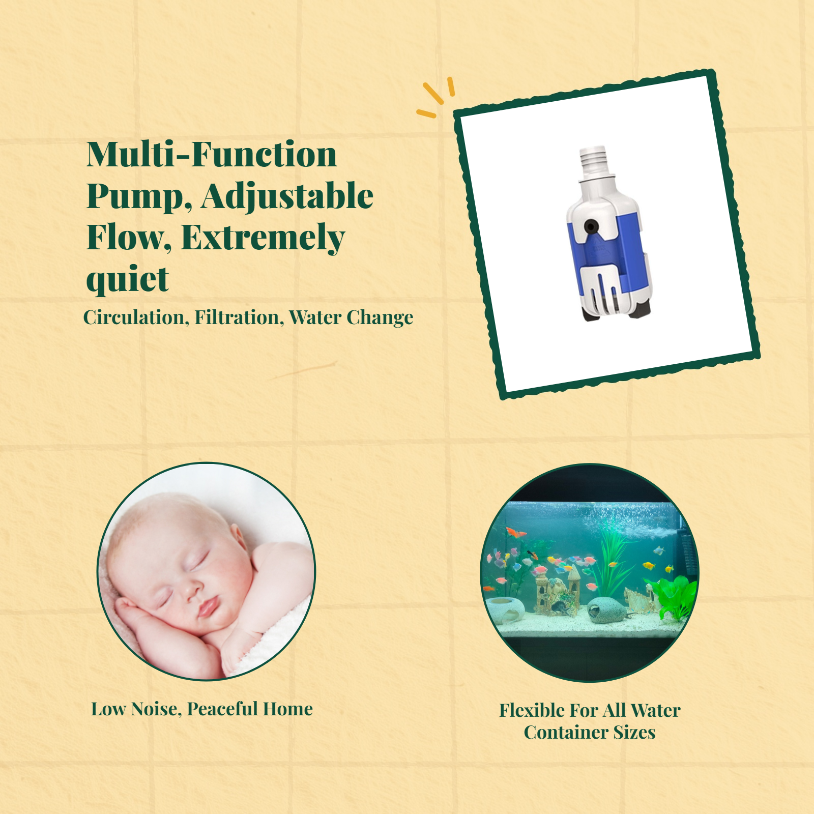 Quiet adjustable aquarium pump