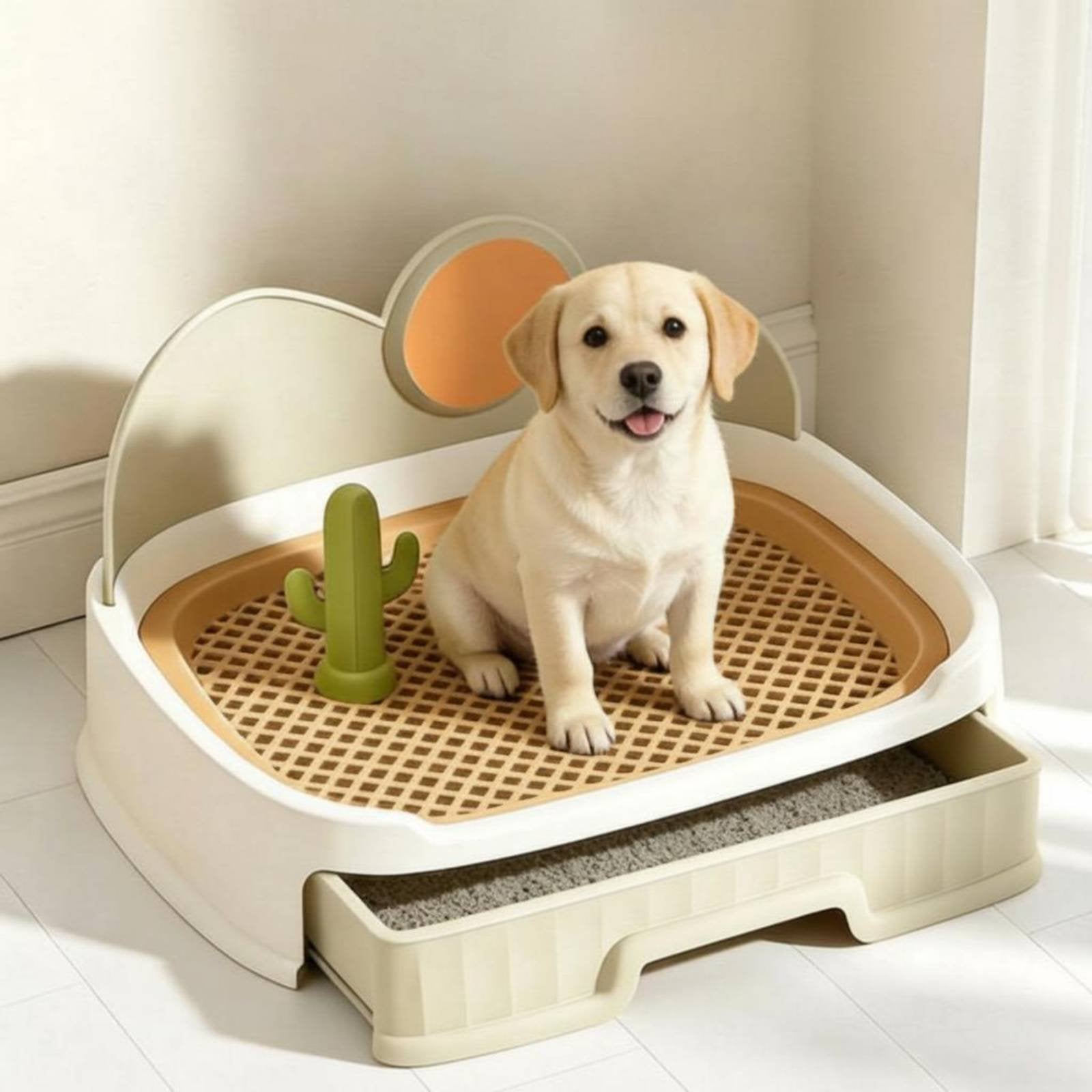 Drawer Pet Toilet Removable Grate Dog Potty Pan Raised Back Panel for Small Dogs