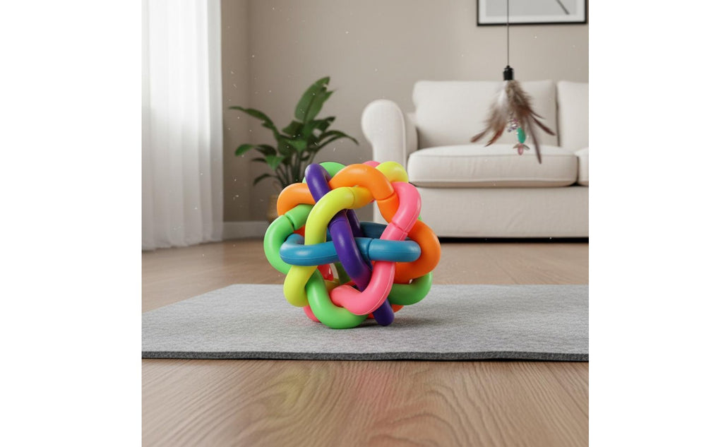 Woven Rubber Ball Built-in Bell Rainbow Jingle Ball for Cats, Young Dogs