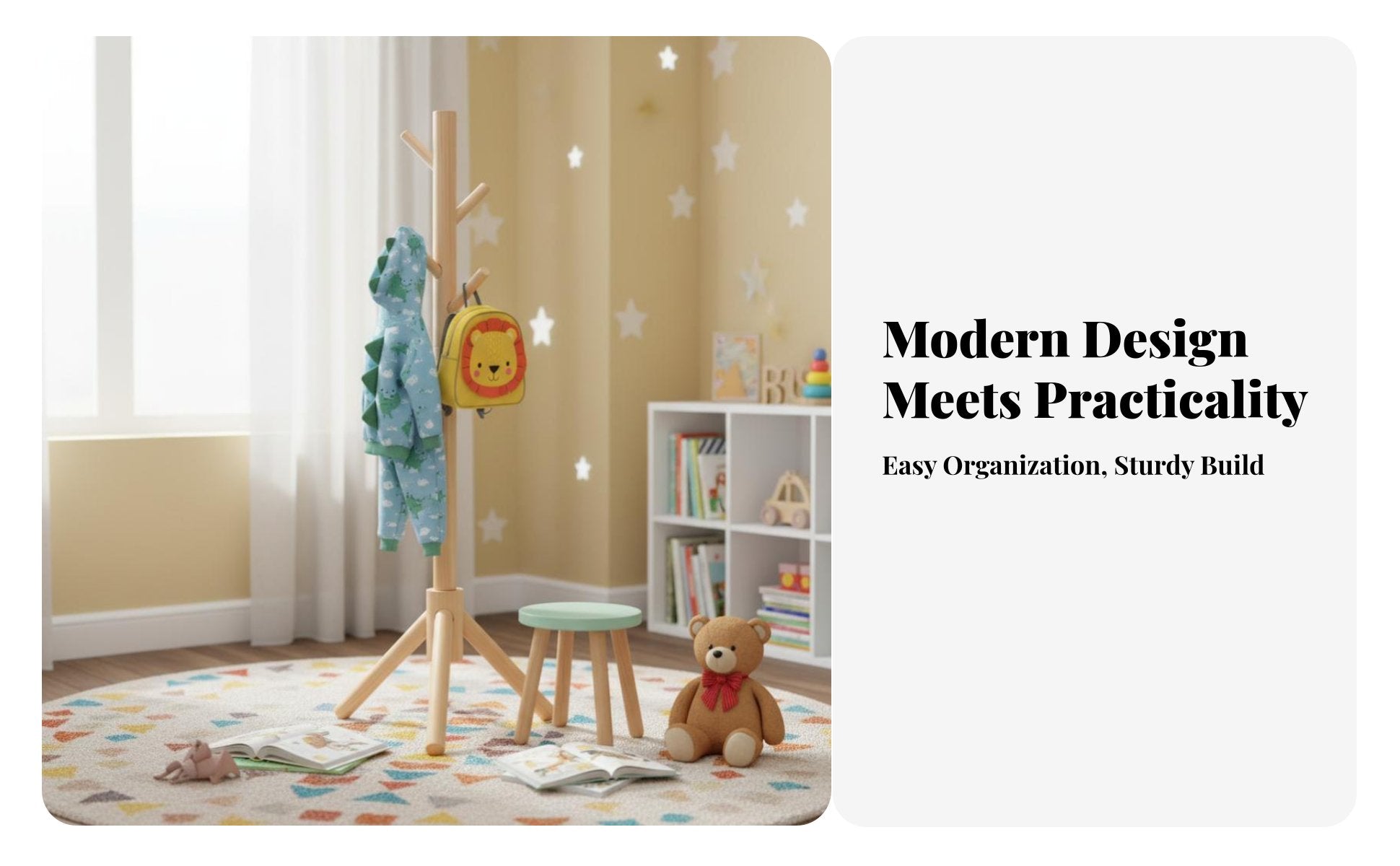 kids' Clothes Tree Floor-Standing Coat Stand Cartoon Design for Children, Adults