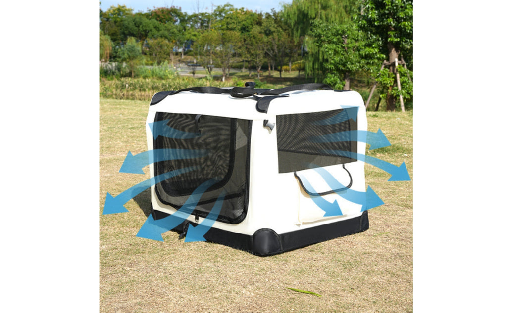 Soft-Sided Travel Crate Steel Frame Soft-Sided Pet Crate Folding Kennel Mesh Panels Pet Supplies Zippered Opening for Car Use