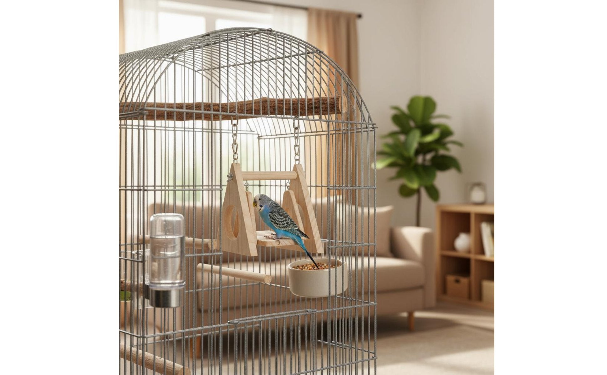 Bird Enclosure Rocking Toy Relieves Boredom Wooden Bird Swing Multi-Functional